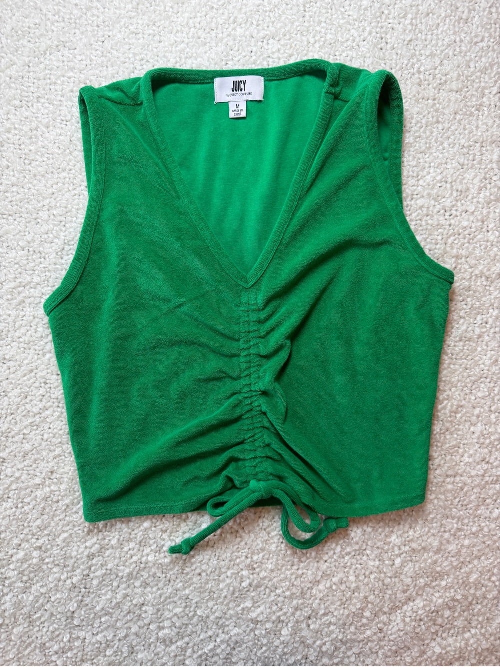 Juicy Couture Green Terry Cloth Ruched Crop Tank Top Size M